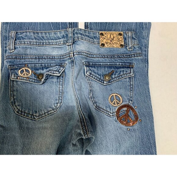 Arizona Jean Vintage y2k Girls Size 14 Flap Back Jeans Peace Sign Embellished Fl - Picture 4 of 4